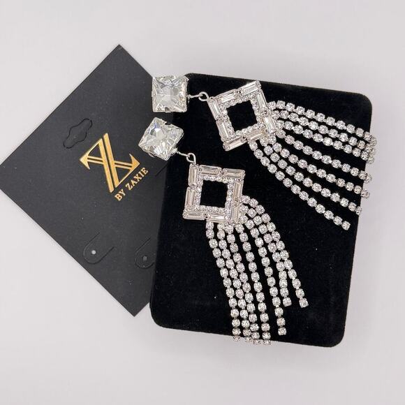 Other Jewelry - Z By Zaxie Crystal Fringe Chandelier Earrings Rhinestone Statement Glam